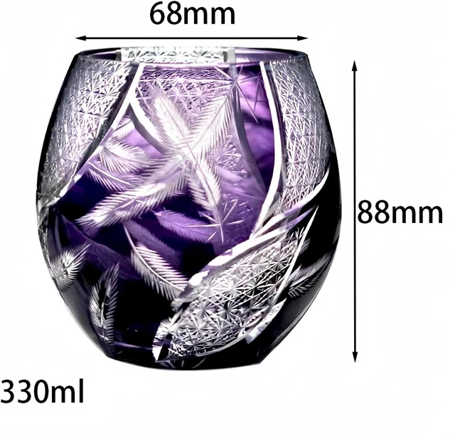 Alt view image 5 of 7 - Crystal Whiskey Glass Tumbler Japanese Style Edo Kiriko Glass 12 Oz/350ml Purple