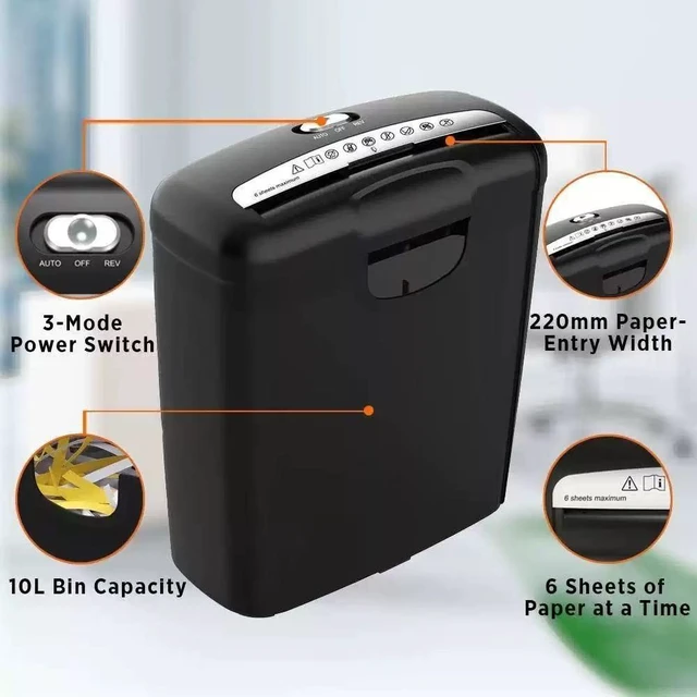 Alt view image 3 of 7 - 6-Sheet Strip-Cut Paper Shredder Credit Card CD DVD Commercial Office Heavy Duty Destory
