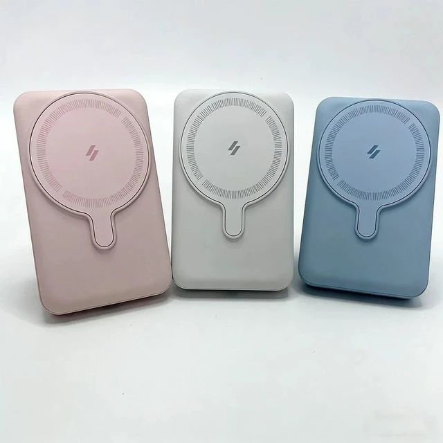 Alt view image 7 of 7 - Mini 5000mAh Magnetic Wireless Power Bank 20W Fast Portable Charger with Stand Blue