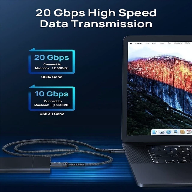 Alt view image 7 of 7 - 100W 20Gbps USB C Fast Charging Data SYNC Nylon Cord for iPhone 16 MacBook Black