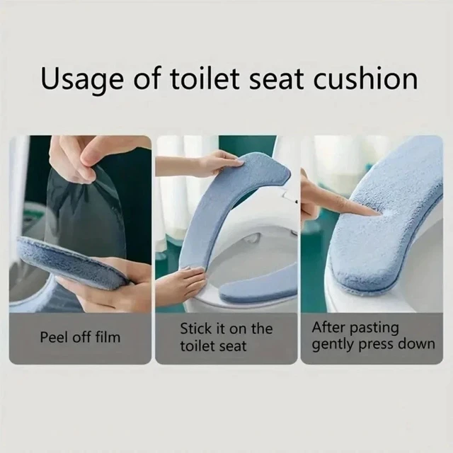 Alt view image 6 of 6 - Thick Toilet Seat Cover Pads Stick-on Soft Warm Washable Bathroom Cushion 1 Pair