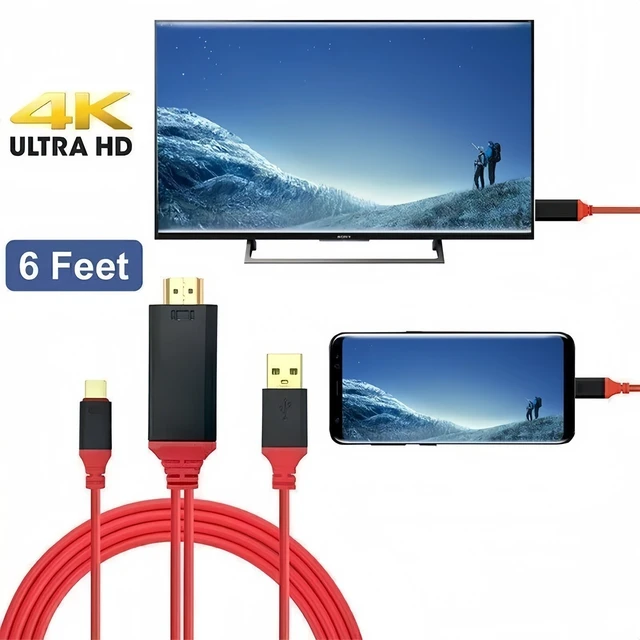 Alt view image 7 of 7 - 4K USB Type C to HDMI TV Video Cable Adapter Cord For Android Phone Tablet 2M