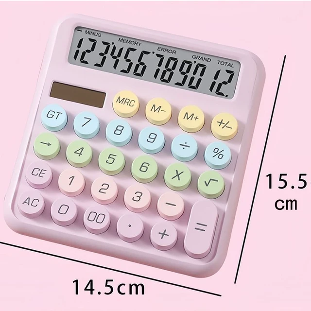 Alt view image 3 of 7 - Aesthetic Desktop Calculator 12 Digit Large Display Big Button Solar Battery