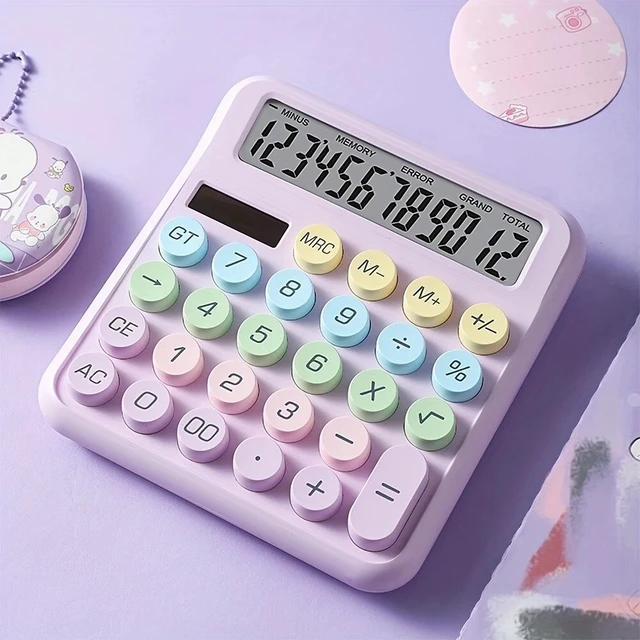 Alt view image 7 of 7 - Aesthetic Desktop Calculator 12 Digit Large Display Big Button Solar Battery