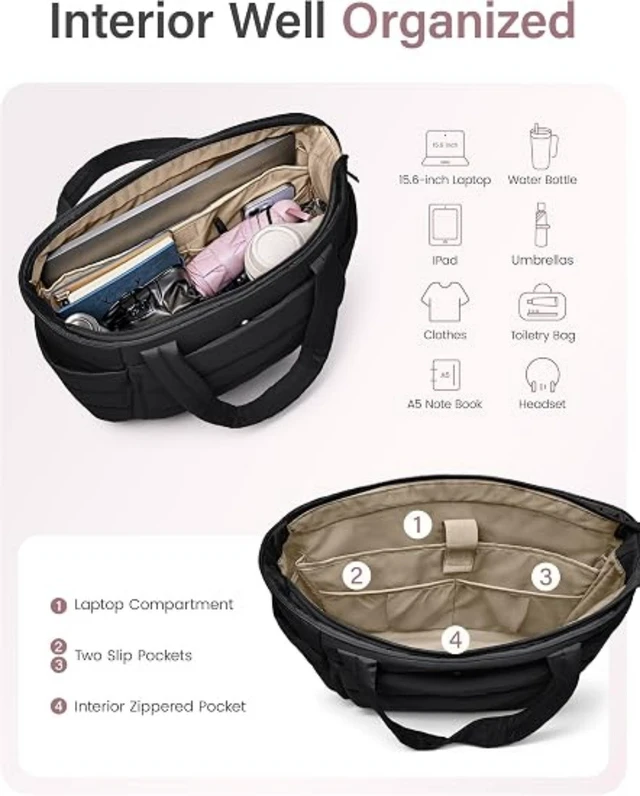 Alt view image 6 of 7 - 20L Quilted Puffer Tote Bag for Women 15.6" Laptop Work Shoulder Handbag Travel White
