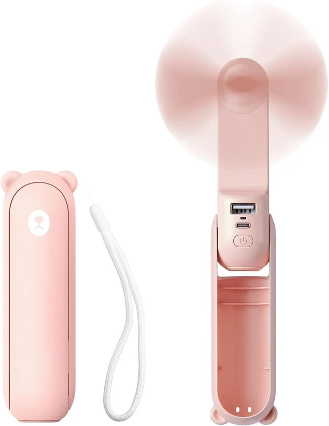 Main image of 3 in 1 Handheld Portable Fan Power Bank Flashlight Desk Cooling USB Rechargeable Pink