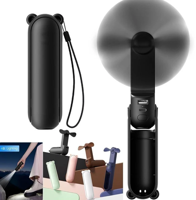 Alt view image 2 of 7 - 3 in 1 Handheld Portable Fan Power Bank Flashlight Desk Cooling USB Rechargeable Pink