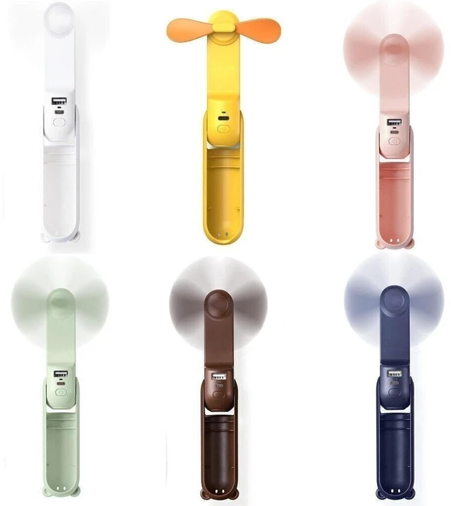 Alt view image 3 of 7 - 3 in 1 Handheld Portable Fan Power Bank Flashlight Desk Cooling USB Rechargeable Pink