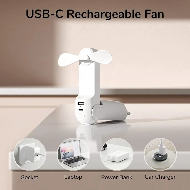 Alt view image 5 of 7 - 3 in 1 Handheld Portable Fan Power Bank Flashlight Desk Cooling USB Rechargeable Pink