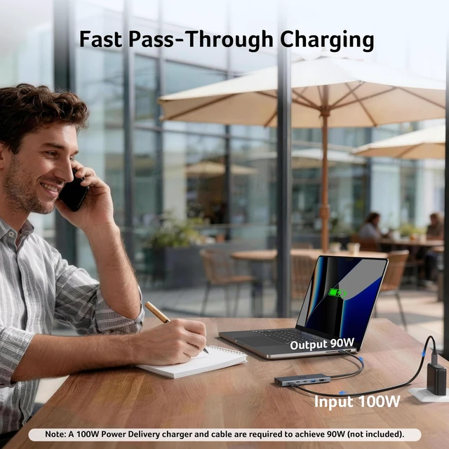 Alt view image 5 of 7 - 6-in-1 USB C Hub 10Gbps, USB C to HDMI Adapter 4K@60Hz | 2*USB-C 3.2, 1*USB A 3.2, 1*USB 2.0 Data, 100W PD Port, Type C Multiport Splitter for Laptop/ MacBook Neo/Air/Pro, iPad Pro