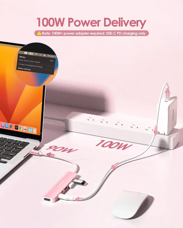 Alt view image 5 of 7 - 6-in-1 USB C Hub, 4K@60Hz HDMI, 100W PD, 3 USB 3.0, USB-C Data | Ideal for Work & Study, Stable Driver 3.0 Certified, Compatible with macOS, iOS/iPadOS, Windows & ChromeOS (CE35p, Rose Gold)