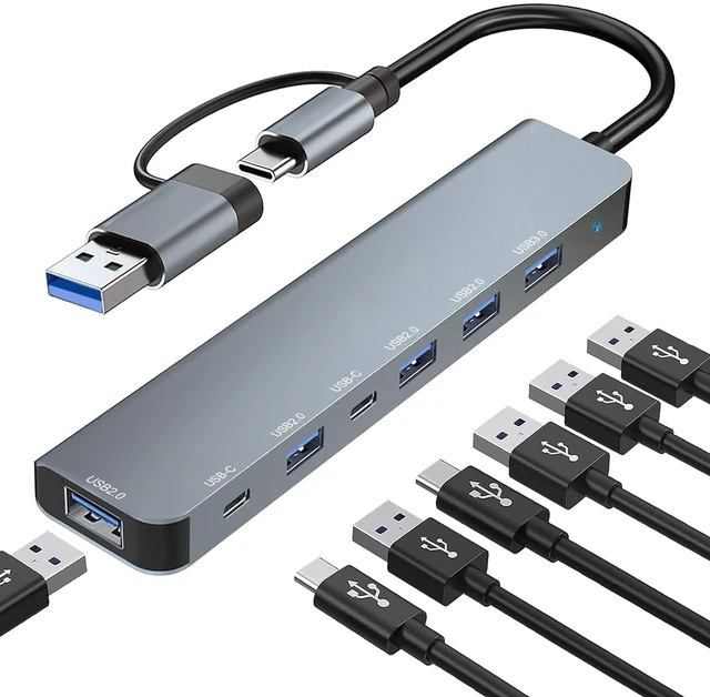 Main image of USB C Hub, USB Hub 3.0, Upgrade 7 in 2 USB Splitter with 1xUSB 3.0, 4xUSB2.0, 2xUSB C, USB C & USB Hub Multiport Adapter, USBC USB Dongle for PC/Laptop/Tablet/Mac/MacBook/iPad and More Devices