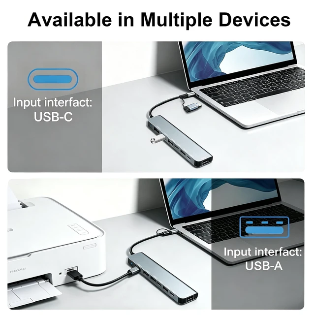 Alt view image 7 of 7 - USB C Hub, USB Hub 3.0, Upgrade 7 in 2 USB Splitter with 1xUSB 3.0, 4xUSB2.0, 2xUSB C, USB C & USB Hub Multiport Adapter, USBC USB Dongle for PC/Laptop/Tablet/Mac/MacBook/iPad and More Devices