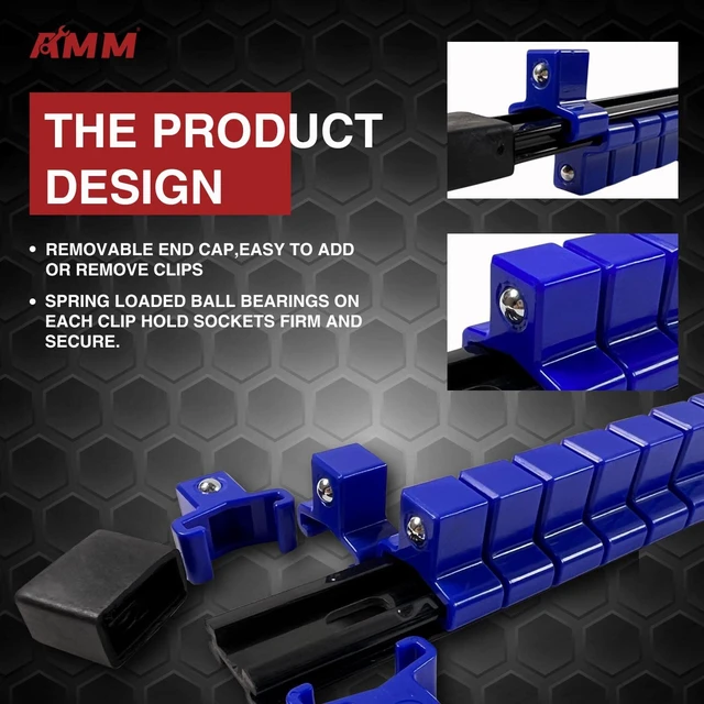 Alt view image 3 of 7 - 9PCS Socket organizer, 1/4" 3/8" 1/2" Drive Heavy duty socket holder | Premium ABS Construction | Clip-on Rail Design | Wall-mountable Space-saving Garage Tool Tray