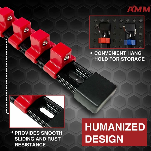 Alt view image 4 of 7 - 9PCS Socket organizer, 1/4" 3/8" 1/2" Drive Heavy duty socket holder | Premium ABS Construction | Clip-on Rail Design | Wall-mountable Space-saving Garage Tool Tray