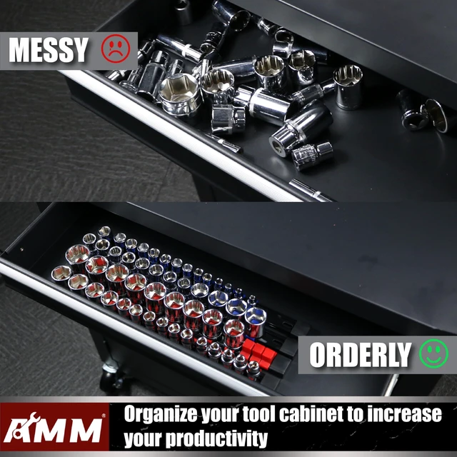 Alt view image 5 of 7 - 9PCS Socket organizer, 1/4" 3/8" 1/2" Drive Heavy duty socket holder | Premium ABS Construction | Clip-on Rail Design | Wall-mountable Space-saving Garage Tool Tray