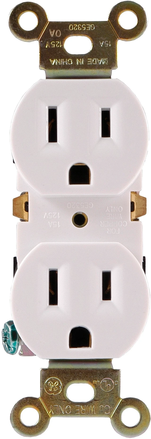 Alt view image 2 of 3 - Duplex Wall Outlet, 2 Grounded Outlets, White, 1 Pack | Heavy Duty Reinforced Yoke, Pressure Lock Terminals for Easy Install, Supports 125VAC/15A, No Neutral Required