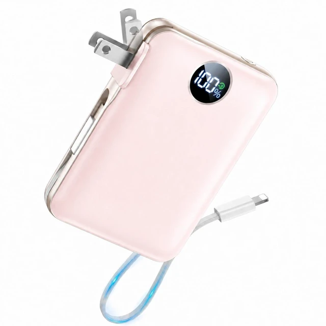 Main image of Portable Charger Power Bank 10000mAh, 45% Smaller Built-in Cables & AC Plug | Built-in Cables & AC Plug, 22.5W Fast Charging, 4-Device Charging, Travel Essential, for iPhone, iPad & Samsung Galaxy
