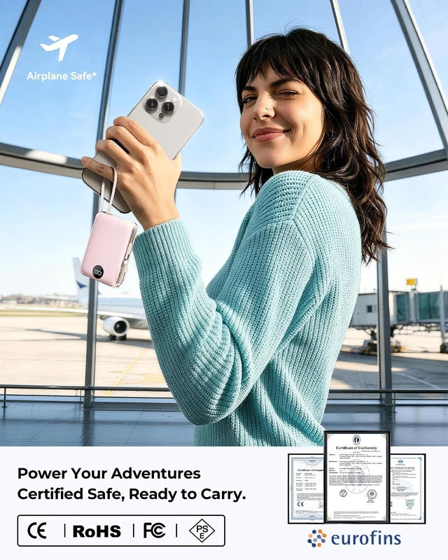 Alt view image 7 of 7 - Portable Charger Power Bank 10000mAh, 45% Smaller Built-in Cables & AC Plug | Built-in Cables & AC Plug, 22.5W Fast Charging, 4-Device Charging, Travel Essential, for iPhone, iPad & Samsung Galaxy