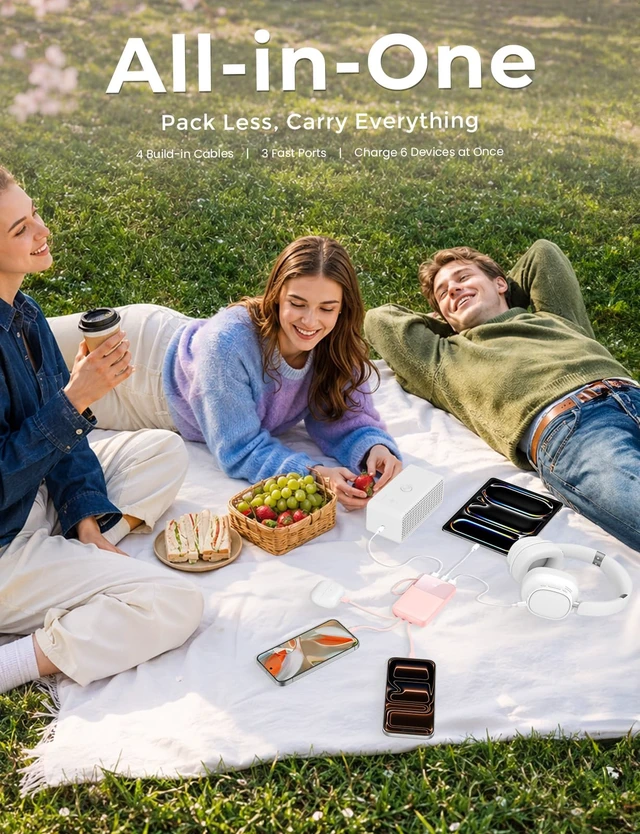 Alt view image 4 of 7 - 45% Smaller Portable Charger, 15000mAh Power Bank Built-in 4 Cables, Pink | 50% More Capacity, Slim Travel Essential Battery Pack, 30-Min 22.5W Fast Charge to 50% for iPhone/Samsung