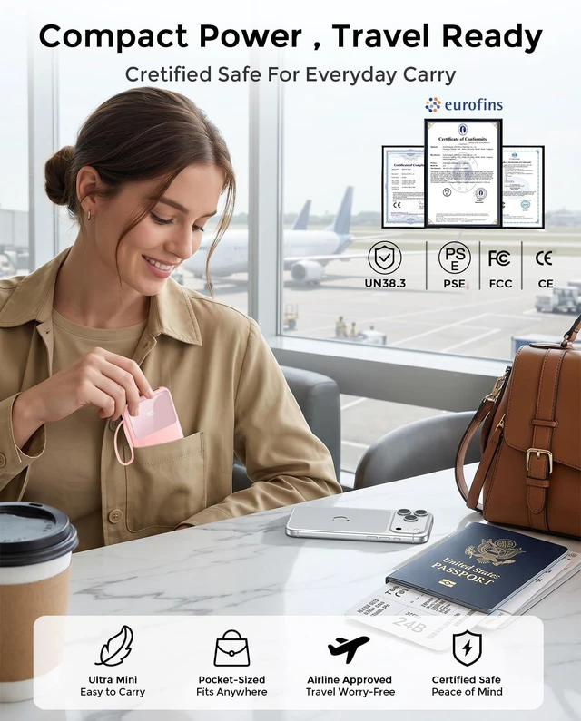 Alt view image 6 of 7 - 45% Smaller Portable Charger, 15000mAh Power Bank Built-in 4 Cables, Pink | 50% More Capacity, Slim Travel Essential Battery Pack, 30-Min 22.5W Fast Charge to 50% for iPhone/Samsung