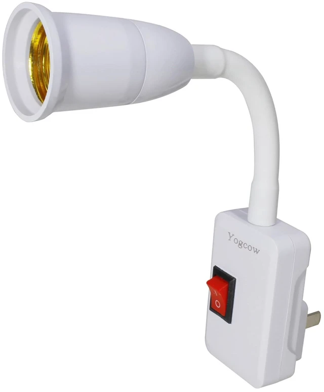Main image of E26/E27 Plug-in Light Socket Adapter with On/Off Switch | Flexible gooseneck adjusts lighting angle; plug into wall outlet; max 60W