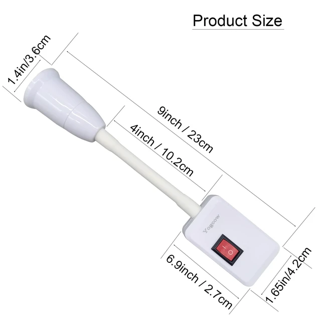 Alt view image 2 of 7 - E26/E27 Plug-in Light Socket Adapter with On/Off Switch | Flexible gooseneck adjusts lighting angle; plug into wall outlet; max 60W