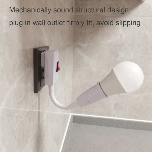 Alt view image 4 of 7 - E26/E27 Plug-in Light Socket Adapter with On/Off Switch | Flexible gooseneck adjusts lighting angle; plug into wall outlet; max 60W
