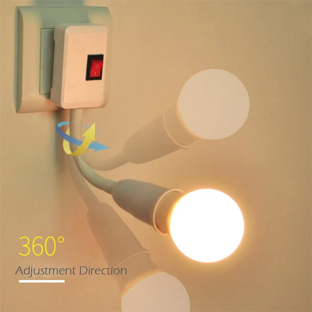 Alt view image 5 of 7 - E26/E27 Plug-in Light Socket Adapter with On/Off Switch | Flexible gooseneck adjusts lighting angle; plug into wall outlet; max 60W