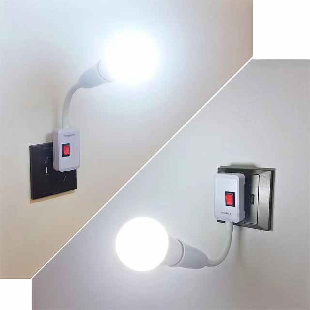 Alt view image 7 of 7 - E26/E27 Plug-in Light Socket Adapter with On/Off Switch | Flexible gooseneck adjusts lighting angle; plug into wall outlet; max 60W