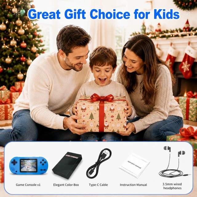Alt view image 6 of 6 - Handheld Games for Kids, Built-in 300 Retro Handheld Video Games | 3.0" LCD Large Screen, Rechageable portable gaming console, Super Pocket Travel Toys for Kids Ages 4-8 (Blue)