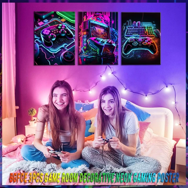 Alt view image 5 of 7 - Game Room Decor Posters Set of 3 - Neon Gaming Accessories Theme Canvas Wall Art, Gamer Console Paintings Picture Wall Decor for Children Youth Boys Bedroom 12x16 inch Unframed