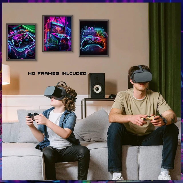 Alt view image 6 of 7 - Game Room Decor Posters Set of 3 - Neon Gaming Accessories Theme Canvas Wall Art, Gamer Console Paintings Picture Wall Decor for Children Youth Boys Bedroom 12x16 inch Unframed