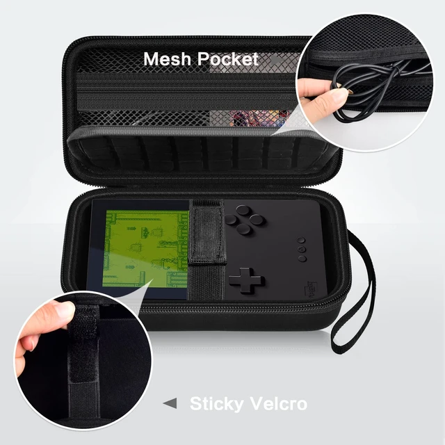Alt view image 3 of 7 - Protective Case for Analogue Pocket Handheld Game Console | PU Shell Cushions Drops; Divider Limits Friction While Strap and Mesh Pocket Secure Cards and Cables, Black, Case Only