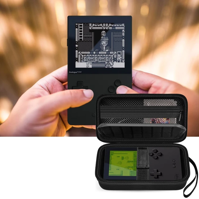 Alt view image 6 of 7 - Protective Case for Analogue Pocket Handheld Game Console | PU Shell Cushions Drops; Divider Limits Friction While Strap and Mesh Pocket Secure Cards and Cables, Black, Case Only