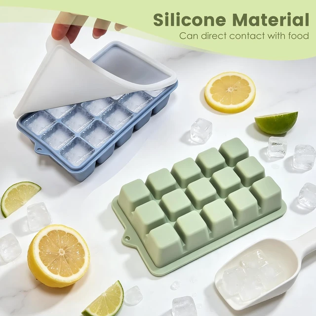 Alt view image 2 of 7 - Silicone Ice Cube Trays with Lid and Bin 4 Pack-1.2in for Freezer | BPA-Free, Food-Grade Silicone, Easy Release, Stackable, Includes Scoop & Tongs, for Whiskey,Cocktails, Juice, Daily Drinks