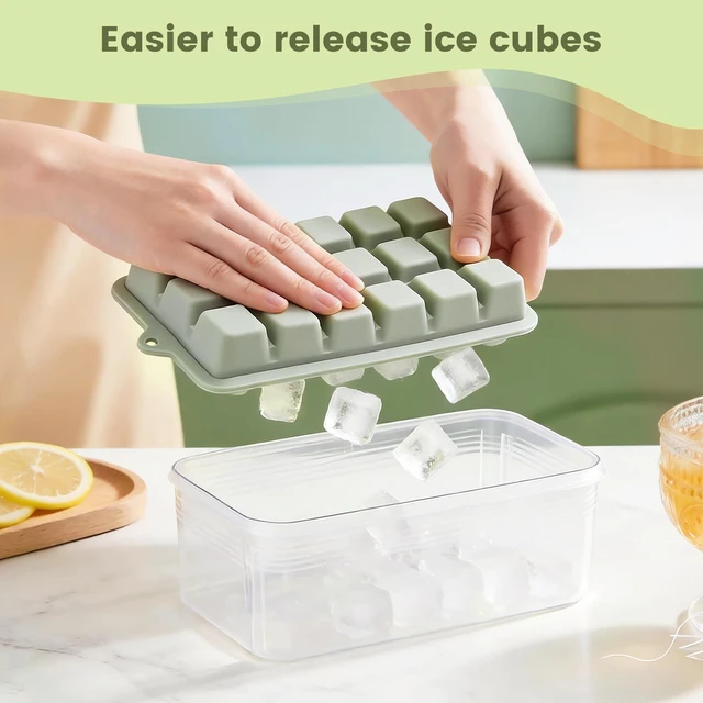 Alt view image 3 of 7 - Silicone Ice Cube Trays with Lid and Bin 4 Pack-1.2in for Freezer | BPA-Free, Food-Grade Silicone, Easy Release, Stackable, Includes Scoop & Tongs, for Whiskey,Cocktails, Juice, Daily Drinks