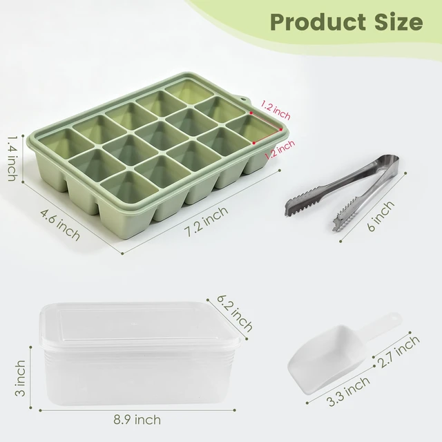Alt view image 4 of 7 - Silicone Ice Cube Trays with Lid and Bin 4 Pack-1.2in for Freezer | BPA-Free, Food-Grade Silicone, Easy Release, Stackable, Includes Scoop & Tongs, for Whiskey,Cocktails, Juice, Daily Drinks