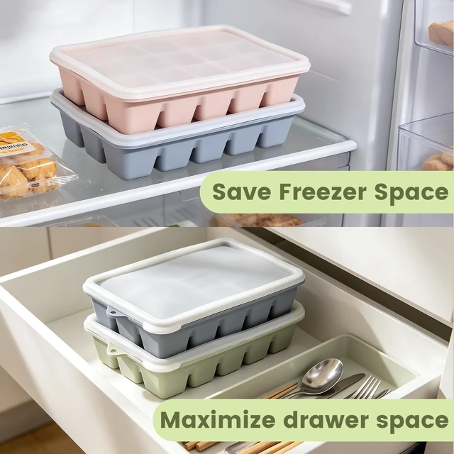 Alt view image 5 of 7 - Silicone Ice Cube Trays with Lid and Bin 4 Pack-1.2in for Freezer | BPA-Free, Food-Grade Silicone, Easy Release, Stackable, Includes Scoop & Tongs, for Whiskey,Cocktails, Juice, Daily Drinks