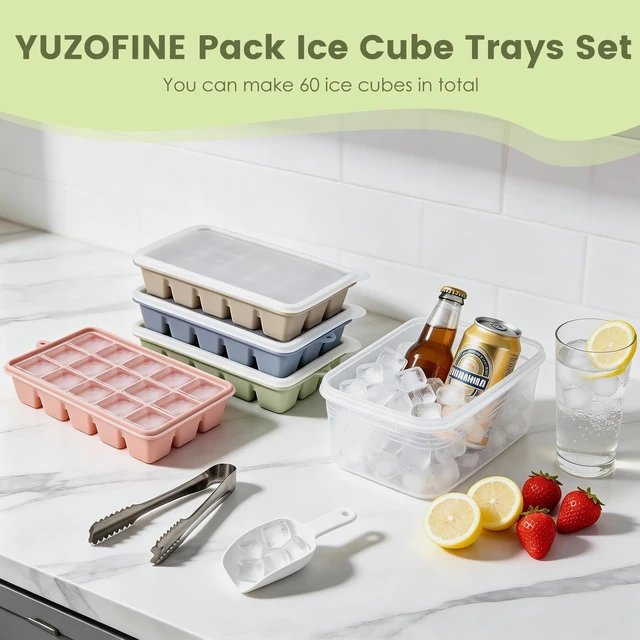 Alt view image 6 of 7 - Silicone Ice Cube Trays with Lid and Bin 4 Pack-1.2in for Freezer | BPA-Free, Food-Grade Silicone, Easy Release, Stackable, Includes Scoop & Tongs, for Whiskey,Cocktails, Juice, Daily Drinks