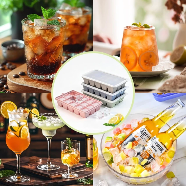 Alt view image 7 of 7 - Silicone Ice Cube Trays with Lid and Bin 4 Pack-1.2in for Freezer | BPA-Free, Food-Grade Silicone, Easy Release, Stackable, Includes Scoop & Tongs, for Whiskey,Cocktails, Juice, Daily Drinks