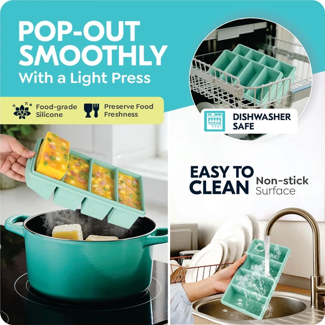 Alt view image 5 of 7 - Silicone Freezer Trays with Lids, 1-Cup Soup Container Style Ice Cube Trays for Freezer - Leakproof, Dishwasher,Oven Safe, Stackable, Ideal for Frozen Broth, Leftovers & Meal Prep, BPA Free 2 Pack