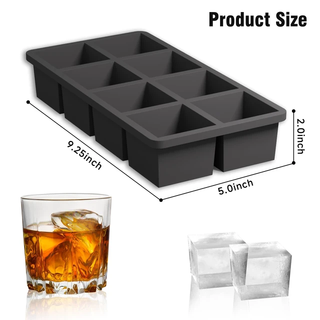 Alt view image 2 of 7 - Large Silicone Ice Cube Tray Molds, 2-Pack, Big 2 Inch Cubes - Food Grade, Flexible, 8 Cavity Easy Release Slow Melting Ice for Whiskey, Cocktails, Gifts & Christmas - Black