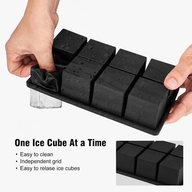 Alt view image 3 of 7 - Large Silicone Ice Cube Tray Molds, 2-Pack, Big 2 Inch Cubes - Food Grade, Flexible, 8 Cavity Easy Release Slow Melting Ice for Whiskey, Cocktails, Gifts & Christmas - Black