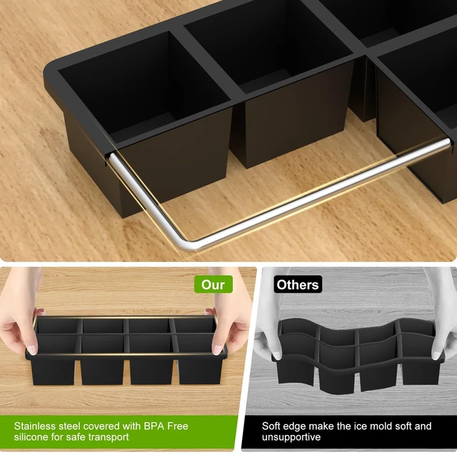 Alt view image 4 of 7 - Large Silicone Ice Cube Tray Molds, 2-Pack, Big 2 Inch Cubes - Food Grade, Flexible, 8 Cavity Easy Release Slow Melting Ice for Whiskey, Cocktails, Gifts & Christmas - Black