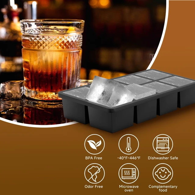 Alt view image 5 of 7 - Large Silicone Ice Cube Tray Molds, 2-Pack, Big 2 Inch Cubes - Food Grade, Flexible, 8 Cavity Easy Release Slow Melting Ice for Whiskey, Cocktails, Gifts & Christmas - Black