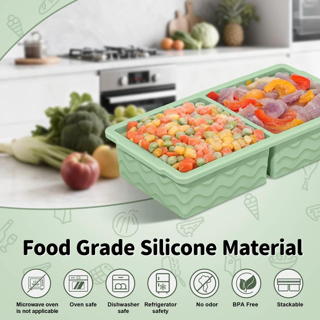 Alt view image 2 of 7 - 3-Pack Silicone Freezer Trays with Lid, Soup Freezer Container Molds | 2 Large 2-Cup, 4 Medium 1-Cup, 6 Small 1/2-Cup, BPA Free, Ice Cube Tray for Soup, Stews, Sauces, Meal Prep, Broth, Leftovers