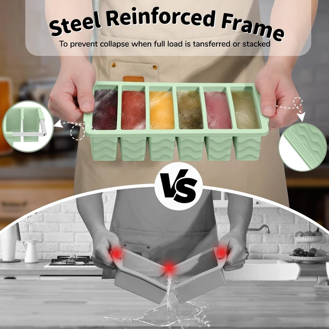 Alt view image 3 of 7 - 3-Pack Silicone Freezer Trays with Lid, Soup Freezer Container Molds | 2 Large 2-Cup, 4 Medium 1-Cup, 6 Small 1/2-Cup, BPA Free, Ice Cube Tray for Soup, Stews, Sauces, Meal Prep, Broth, Leftovers