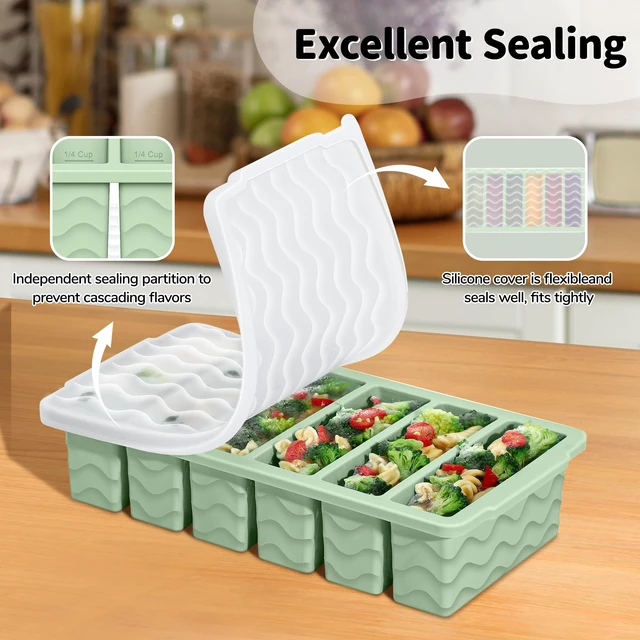 Alt view image 5 of 7 - 3-Pack Silicone Freezer Trays with Lid, Soup Freezer Container Molds | 2 Large 2-Cup, 4 Medium 1-Cup, 6 Small 1/2-Cup, BPA Free, Ice Cube Tray for Soup, Stews, Sauces, Meal Prep, Broth, Leftovers