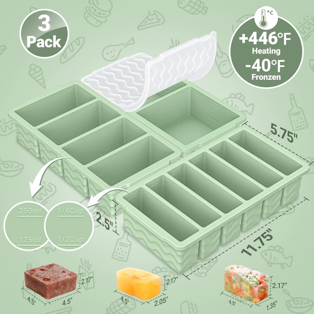 Alt view image 6 of 7 - 3-Pack Silicone Freezer Trays with Lid, Soup Freezer Container Molds | 2 Large 2-Cup, 4 Medium 1-Cup, 6 Small 1/2-Cup, BPA Free, Ice Cube Tray for Soup, Stews, Sauces, Meal Prep, Broth, Leftovers